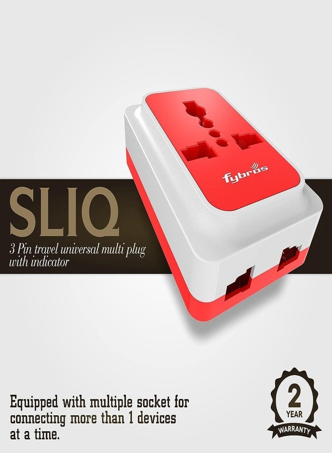 Fybros 8097 Sliq Multi Plug Universal Travel Adapter 3 Pin Plug Socket with Indicator Three Pin Plug (White, Red- Pack of 2) - Image 2